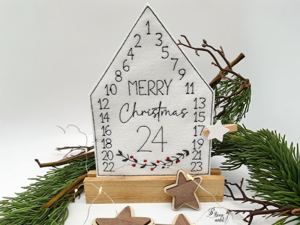 Adventskalenderhaus aus Filz Merry Christmas - ITH-Stickdatei